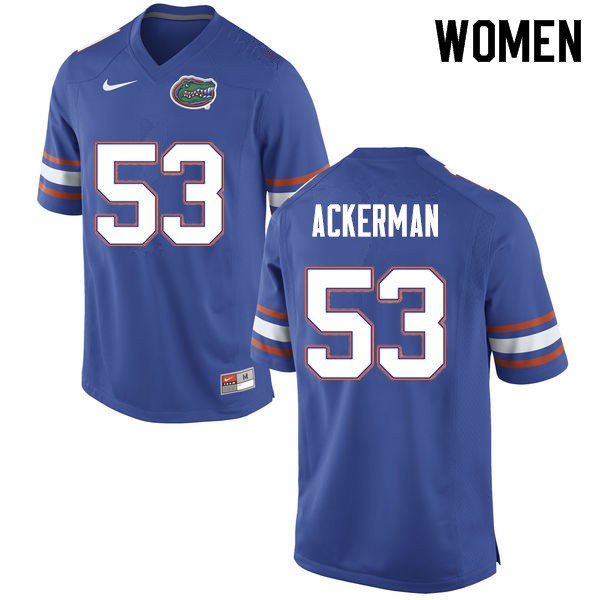 Women #53 Brendan Ackerman Florida Gators College Football Jersey Blue